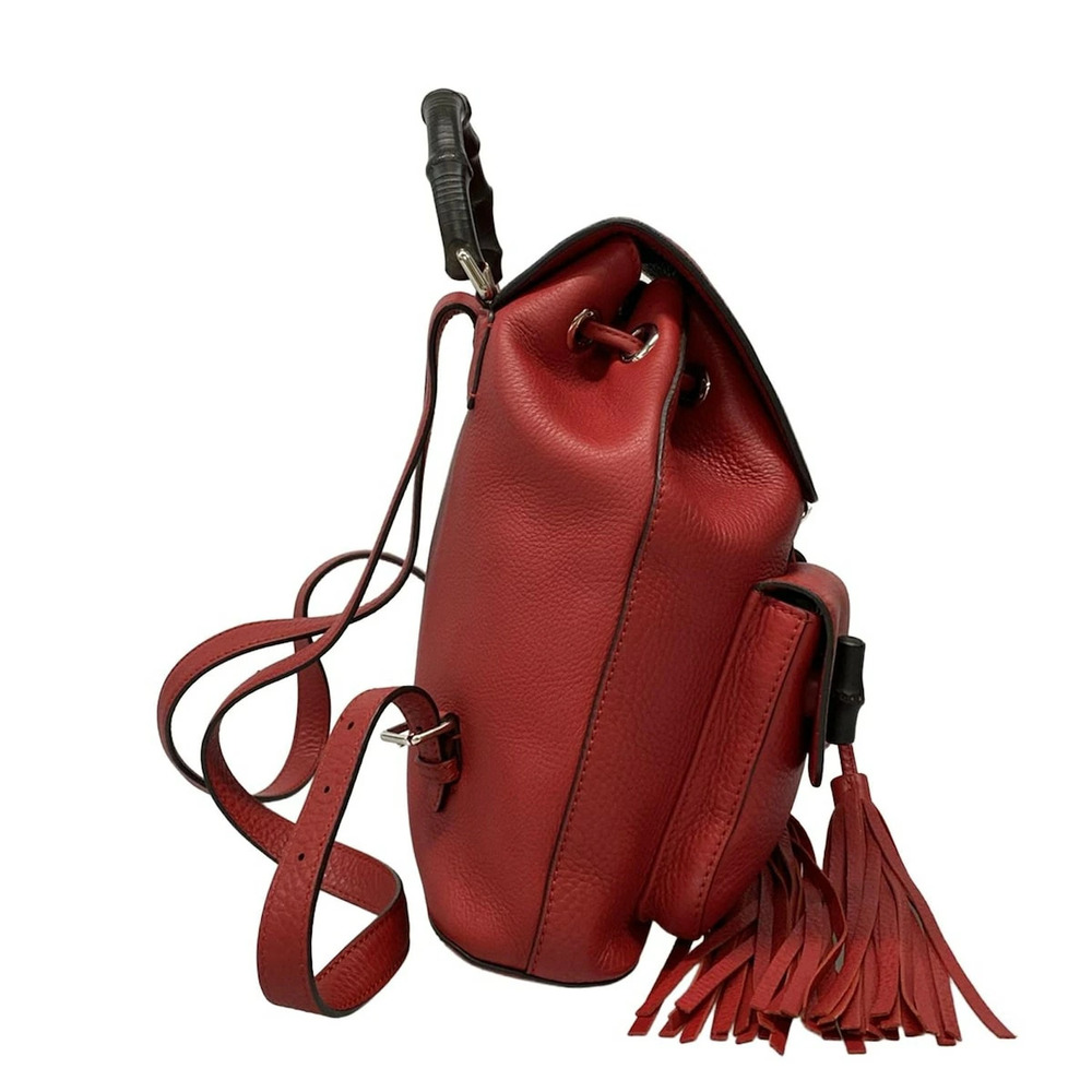 GUCCI Bamboo Backpack Rucksack Daypack Red Leather - Picture 2 of 7